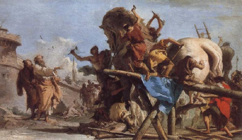 The Building of the Trojan Horse The Procession of the Trojan Horse into Troy, TIEPOLO, Giovanni Domenico